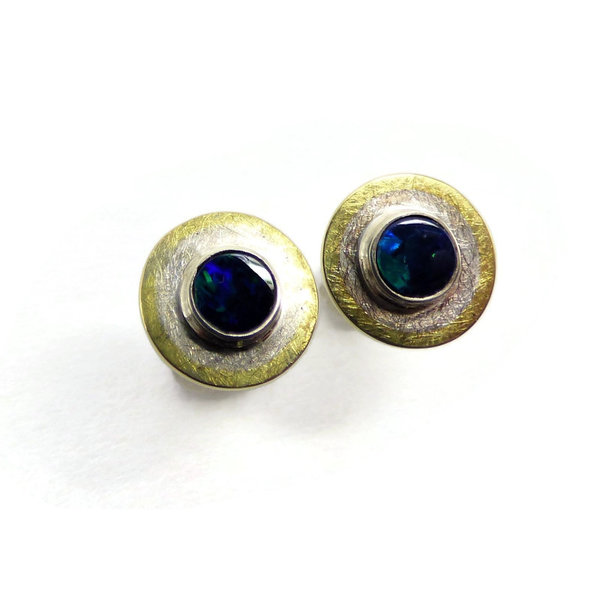 Ohrstecker bicolor mit blaugrünen Opal-Doubletten