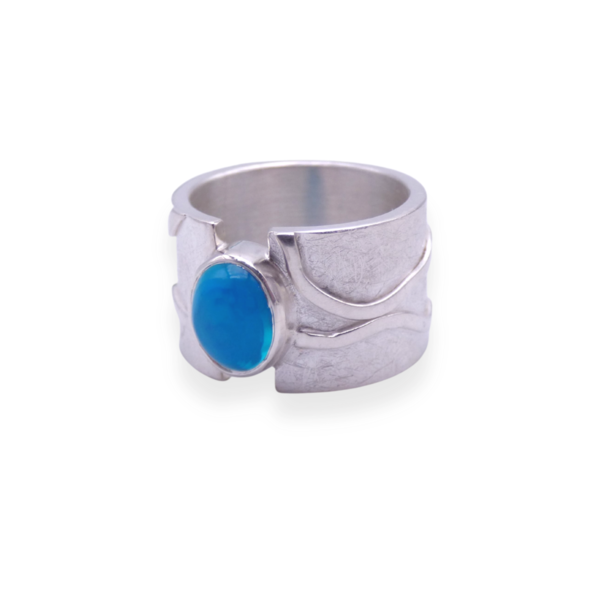 Breiter, offener Silberring mit blaugrünem Opal